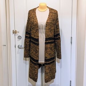 GUC Topshop 12 Gold and Black Chunky Knit Long Cardigan with Stitched Details
